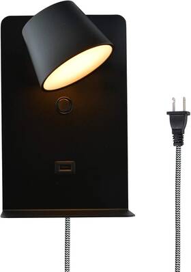 Lustorm 1 788438178590 Bedside Wall Lamp Light With Led Reading Industrial 5v/2.1a Usb C