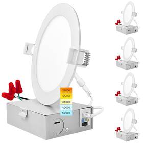 Lr23748-4 Luxrite 5 Inch Ultra Thin Led Recessed Light With Junction Box 12w 5cct Col