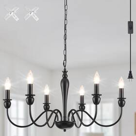 Wn-y0061s-6-b Lxwnyy Plug In Chandelier With Long Cord 15.1ft 6 Lights Farmhouse Light Fixtures H