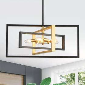 Mj108-bg Majhoiw Black And Gold Chandelier Modern Semi Flush Mount Ceiling Light Fixture 22 Inch L
