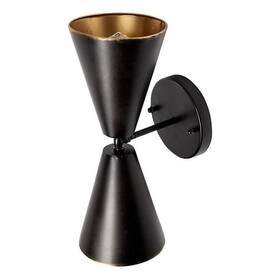M-4960-2007355 Maklaine 7.3x12.6 Black Metal With Gold Accent Double-cone Wall Sconce