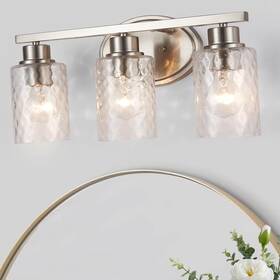 Mavcadonf 768556470875 Brushed Nickel Bathroom Vanity Light Fixtures - 3 Over Mirror Seeded Ha