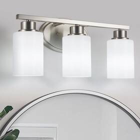 Mavcadonf 768556470967 Brushed Nickel Bathroom Vanity Light - 3 Fixtures With Etched Opal Glas