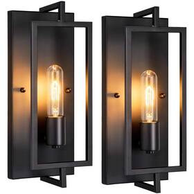 Omtzt-011 Maylaywood Industrial Wall Sconces Set Of 2 Vintage Light Fixture E26 Base Matte Blac