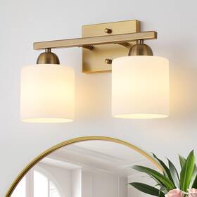 Mecgirn B0003-2-brass 2-light Brass Milk Glass Bathroom Vanity Light Fixture Over Mirror