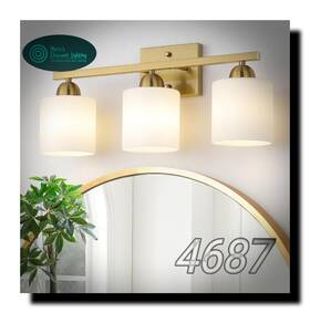 B0003-3-gold Mecgirn Milk Glass Bathroom Vanity Light Over Mirror 3 Brushed Gold Bath
