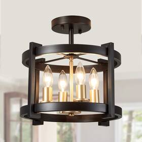 C2131-4 Meixisue 4-light Semi Ceiling Light Flush Mount Bk Gd Farmhouse Rustic Vintage Antique C2131-4 Meixisue 4-light Semi Ceiling Light Flush Mount Bk Gd Farmhouse Rustic Vintage Antique