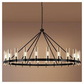 Meiydeng 712109666826 70 Inch Large Black Wagon Wheel Chandelier 24 Lights With Glass Shade Modern