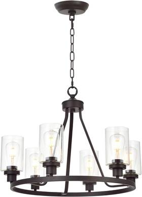 Melucee 714453766351 6-light Glass Chandelier Farmhouse 6 Heads Oil Rubbed Bronze