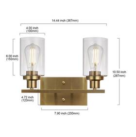 X0028xo8bz Melucee 2 Light Wall Sconce Brushed Brass Fixture With Clear Glass Shade New