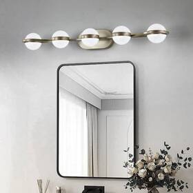 Mencolulu 9120-5t-30w 35 Inch 5-light Modern Champagne Gold Bathroom Led Vanity Light