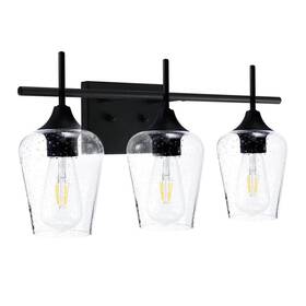 Hcf-2803-11-bnhd-1 Merra 3-light Black Bathroom Vanity Light With Seeded Glass Shades