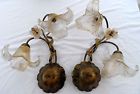 Metal Left 2 Light Sides- Floral Glass Wall Sconce- Murano