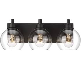 Metwet 445050010082 Modern 3-light Bathroom Vanity Light Matte Black Wall Fixture Clear Glass Shades
