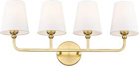 Vl837-bg-4 Metwet 4 Light Brushed Gold Vanity Lights With Flared White Shades