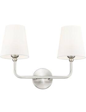 Vl837-bn-2 Metwet 2 Light Bathroom Fixtures Brushed Nickel Vanity Sconces With Cloth Shades