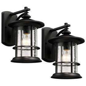 Micsiu 765629445440 Textured Black Outdoor Wall Light 2 Pack Clear Seedy Glass Large Exte