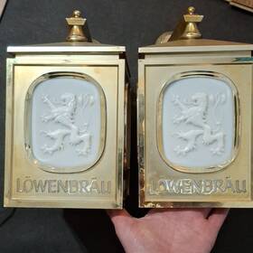 2111360 Miller Brewing Company L Wenbr U Polished Brass Wall Light Pair Lion Logo 1986