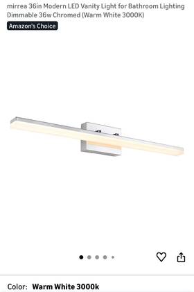 J930-36w Mirrea 36in Modern Led Vanity Light For Bathroom Silver Dimmable