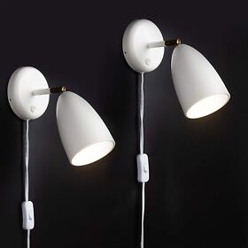 F9560-2 Modern Plug In Wall Sconce Lighting For Bedroom With Cord White Finished
