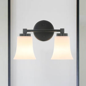 Modern Wall Sconce Black Lighting White Glass Vanity Light Bathroom
