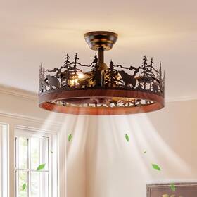 Mt70047-gs Monikessy Farmhouse Rustic Ceiling Fan With Light And Remote 21.7 Inch Flush Mount Enclose