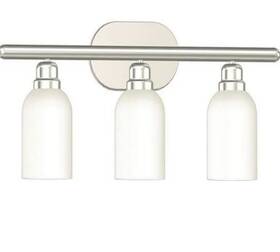 2479607 Monument Three Lamp Vanity Fixture Light Brushed Nickel White Glass