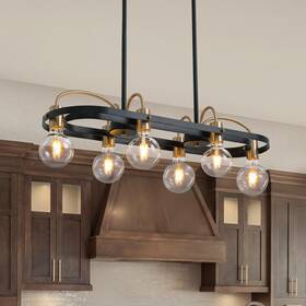 Hlp281bl Moooniche Br-6a 6 Lights Rectangular Chandelier Black And Gold Linear Rectangle P