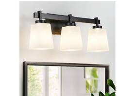 Morauroral 716597683822 19.7 Inch 3-light Black Vanity Light With Frosted Glass Square Shades