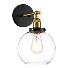 Motini 1-light Globe Wall Sconce Black And Gold Antique Brass 8inch Round Clear