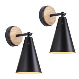 Xl005 Mwz 191171352934 Rustic Farmhouse Black Metal And Wood Wall Sconce Adjustable Lamp 2 P