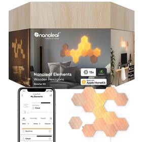 Nanoleaf 895263601035 Elements Wood Look Hexagons Wifi And Thread Smart Led Dimmable Home Decor Wal