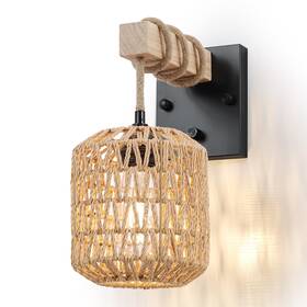 Neechicx-8969-w-1 Neechicx Rattan Boho Wall Sconce Hardwired Hand-woven Farmhouse Lamps With Woode