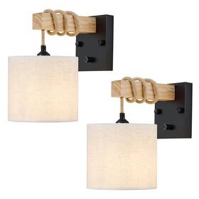 Neechicx-w1006-2 Neechicx Boho Wall Sconces Set Of Two Hardwired Farmhouse Fabric Lamps W