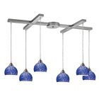 101436p Nickel 6 Light - Glass Satin Pendant Pebbled Cira Bulb Blue