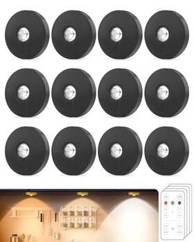 T065-cw Ningbotianqiintelligenttechnologyco. Ltd Rechargeable Puck Lights 12-pack Led Tap 12 Packs Black-3 Color Temps