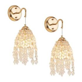 Sconces-99 Ningering Crystal Wall Sconces Vintage Set Of 2 With Gold Frame Glass E12 Bulb