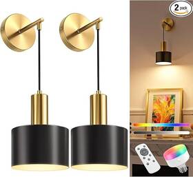 Niorsun 725889653238 Battery Operated Wall Sconce Set Of 2 Gold And Black Wireless Rechargeabl