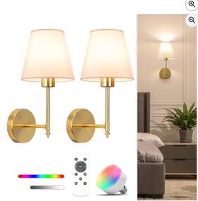 Niorsun 725889653269 14.5 Inch Gold Wall Sconces Set Of 2 9 Colors Dimmable And Remote