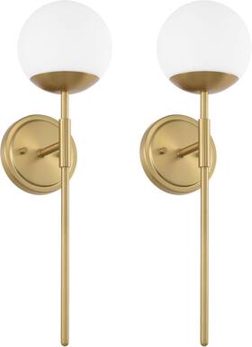 Ntsunxeko Wm0021-1-agb/2p Set Of 2 Aged Brass Wall Sconces Opal Glass Globe Vanity Lights