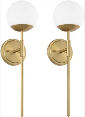 Wm0021-1-agb Ntsunxeko Aged Brass Wall Sconces Set Of 2 Modern Milk Glass Mounted Lights Gold