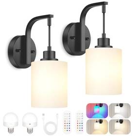 Odnora 008678894327 Wireless Rechargeable Wall Sconce Set Of Two 15 Colors - Black/white