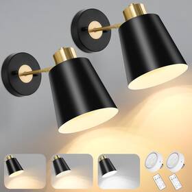 L2007-1bk Odnora Battery Operated Wall Sconces Set Of 2 Wireless Lights Dimmable With Remote