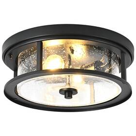 0322b-cl Odorpower Black Ceiling Light Fixtures Flush Mount 2 Bulb With Glass