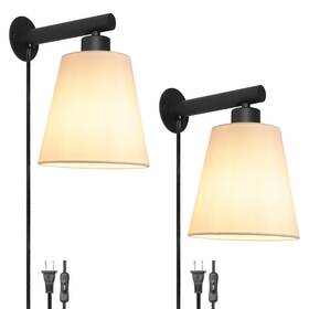 Dx23027w1-bk-2p Oiyio Plug In Wall Sconces Set Of Two Lamp With Cord Black Wal