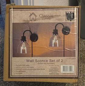 Old East Main Co. 31971301 Classic Lighting Wall Sconce Set Of 2 Black/clear Glass Shade 11.5 Inch Switch