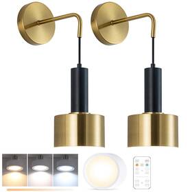 Omgomne 736932406367 Battery Operated Wall Sconces Set Of 2 Black Gold Wireless Sconce Lighting