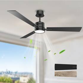 Fj1003a-3b-52bk Oponl Black Ceiling Fan With Light 52inch Low Profile Remote Control Downrod Mou