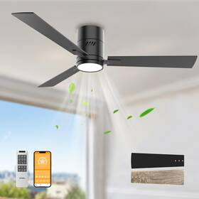 Fj1008a-3b52-b2-bk Oponl Black 52 Inch Ceiling Fan With Light Remote Control Flush Mount Noiseless