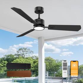 Fj1026-3-52bk Oponl Black Ceiling Fan With Light 52inch Low Profile Remote Control Downrod Mou